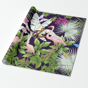 Papel De Regalo Patrón sin soldadura, fondo con flamingo y tro