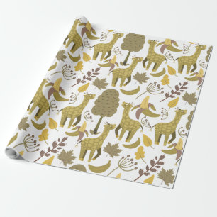 Papel De Regalo Patrón sin soldadura Giraffe amarillo fondo blanco