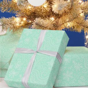 Papel De Regalo Patrón Sleigh de Navidades de Doodle Verde Mint