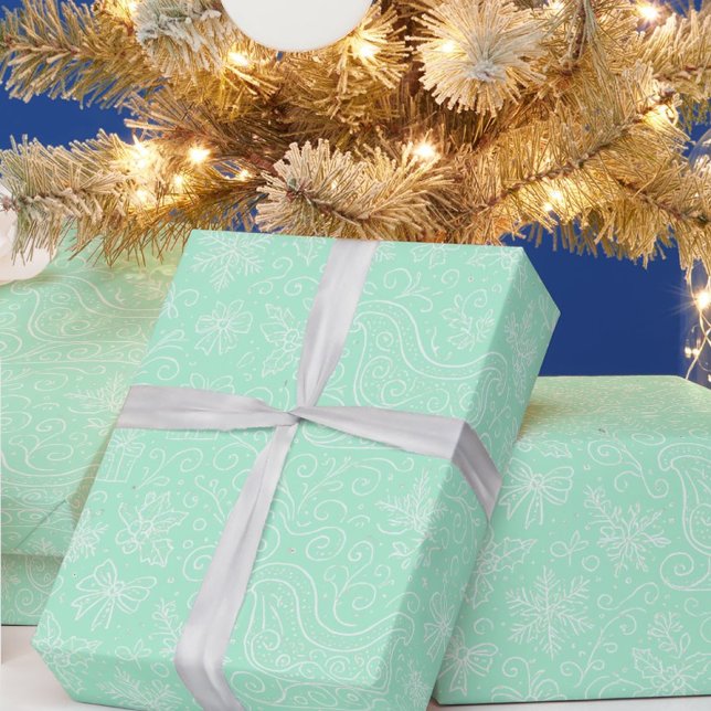 Papel De Regalo Patrón Sleigh de Navidades de Doodle Verde Mint (Subido por el creador)