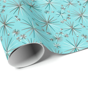Papel De Regalo Patrón sputnik de mediados de siglo, azul de huevo