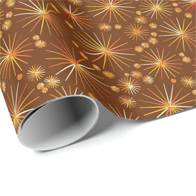 Papel De Regalo Patrón sputnik de mediados de siglo, marrón chocol (Esquina del rollo)