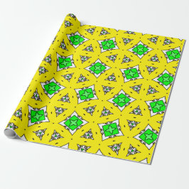 Papel De Regalo Patrón Starburst Geométrico Amarillo y Verde