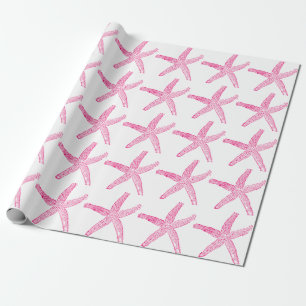 Papel De Regalo Patrón Starfish Beach Costero Blanco rosa calient
