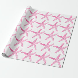 Papel De Regalo Patrón Starfish Beach Costero Blanco rosa caliente