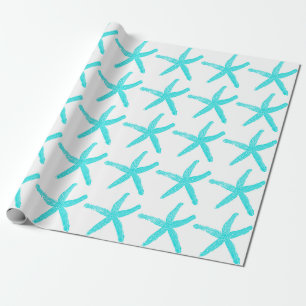 Papel De Regalo Patrón Starfish Luz Verde azulada Navidades de pl