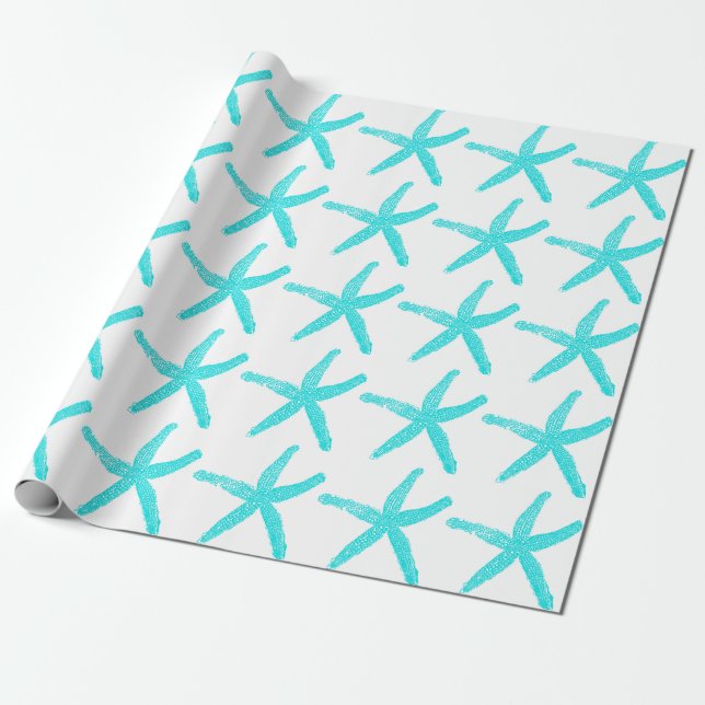 Papel De Regalo Patrón Starfish Luz Verde azulada Navidades de pla (Desenrollado)