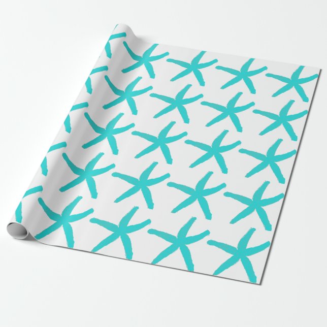 Papel De Regalo Patrón Starfish Playa Verde azulado Navidades blan (Desenrollado)