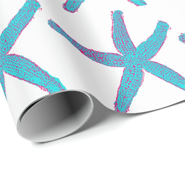 Papel De Regalo Patrón Starfish Verde azulado Navidades de Playa B (Esquina del rollo)