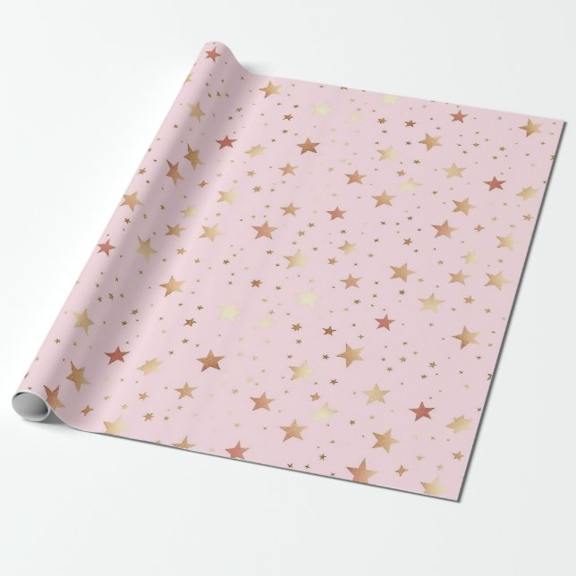 Papel De Regalo Patrón Starry rosa Pastel (Desenrollado)