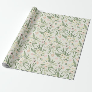 Papel De Regalo Patrón suave de flores de jardín verde