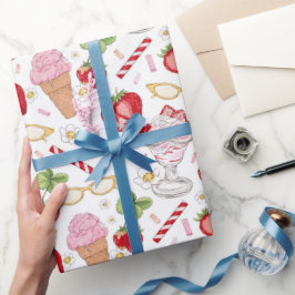 Papel De Regalo Patrón Sundae de fresa
