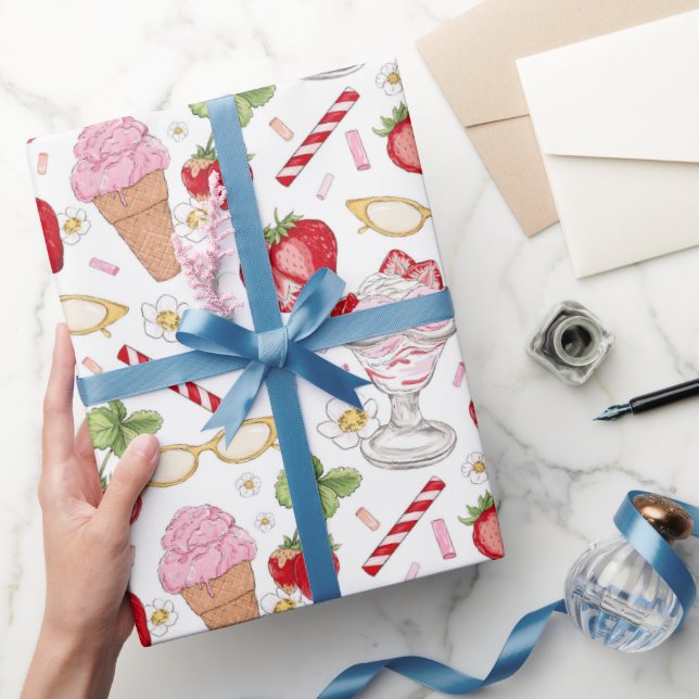 Papel De Regalo Patrón Sundae de fresa (Regalar)