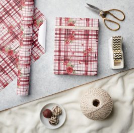 Papel De Regalo Patrón Tartán Rojo Florel moderno