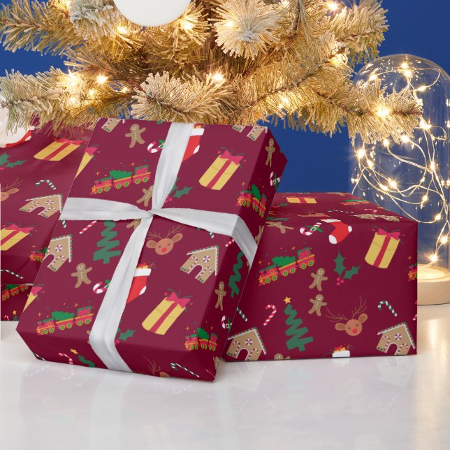 Papel De Regalo Patrón temático de Navidades rojos curados (Vacaciones)