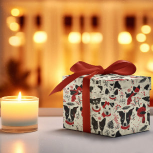 Papel De Regalo Patrón temático de perros de Navidades blancos roj
