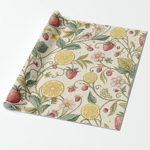 Papel De Regalo Patrón terroso rústico de fresa y cítricos (3)