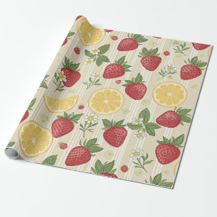 Papel De Regalo Patrón terroso rústico de fresa y cítricos (4)