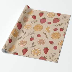 Papel De Regalo Patrón terroso rústico de fresa y cítricos (5)