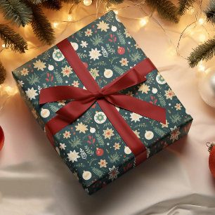 Papel De Regalo Patrón tradicional de adornos de Navidad verde
