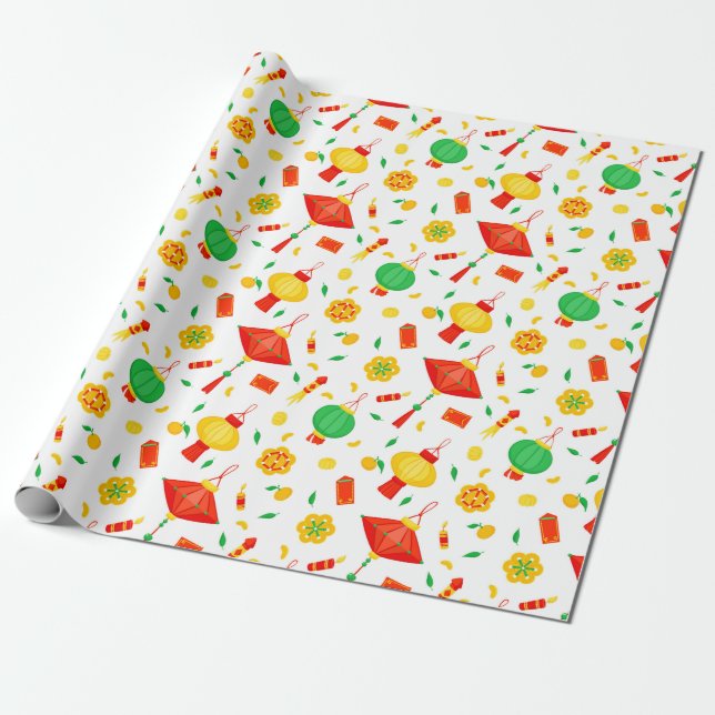 Papel De Regalo Patrón tradicional de lancha del Año Nuevo Chino F (Desenrollado)