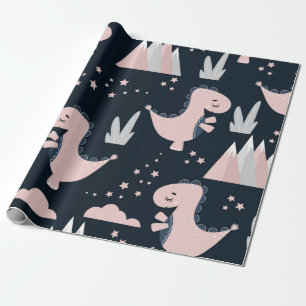 Papel De Regalo Patrón transparente con dinosaurios rosados en un