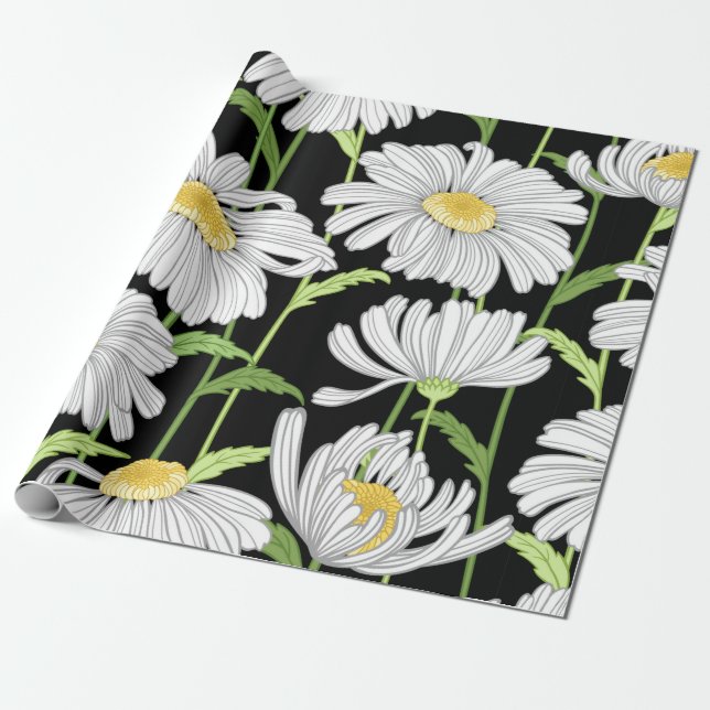 Papel De Regalo patrón transparente con flores de verano (Desenrollado)