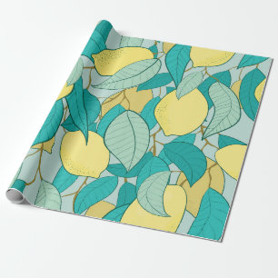Papel De Regalo patrón transparente con jardín de limón dibujado a