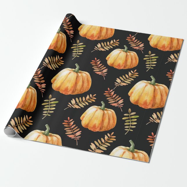 Papel De Regalo Patrón transparente de acuarela con calabaza (Desenrollado)