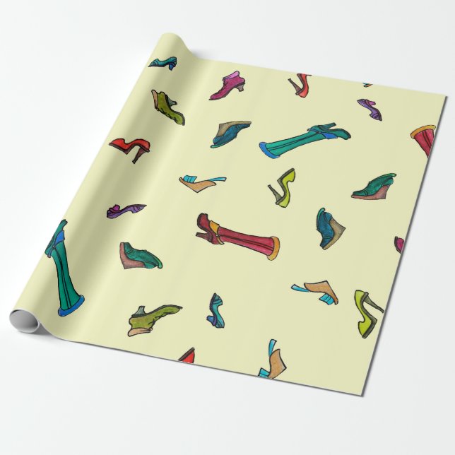 Papel De Regalo Patrón transparente de acuarela de zapatos (Desenrollado)