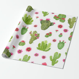 Papel De Regalo Patrón transparente de cactus pintados a mano con 