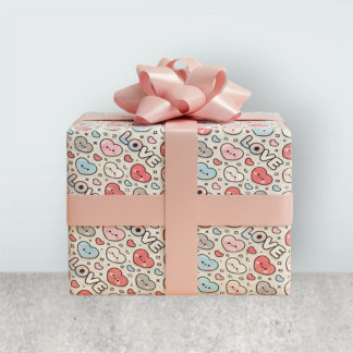 Papel De Regalo Patrón Transparente de Corazones Sonrientes Kawaii