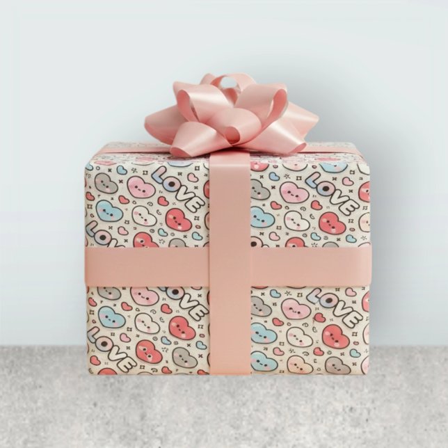 Papel De Regalo Patrón Transparente de Corazones Sonrientes Kawaii (Subido por el creador)