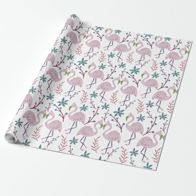 Papel De Regalo Patrón transparente de flamingo rosa sobre fondo b (Desenrollado)