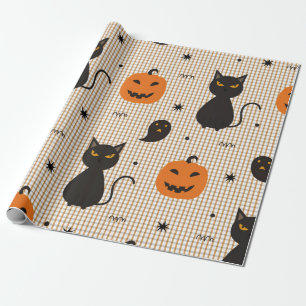 Papel De Regalo Patrón transparente de Halloween con gato negro y 