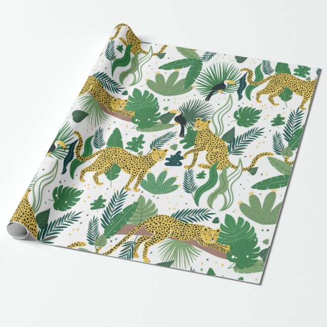 Papel De Regalo patrón transparente de leopardos en la jungla. Met (Desenrollado)