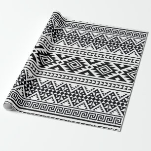 Papel De Regalo Patrón tribal azteca azul blanco negro boho