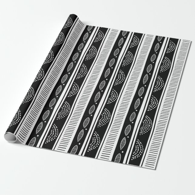 Papel De Regalo Patrón tribal blanco y negro moderno (Desenrollado)
