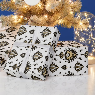 Papel De Regalo Patrón tribal de ikat blanco negro neutro de Guay