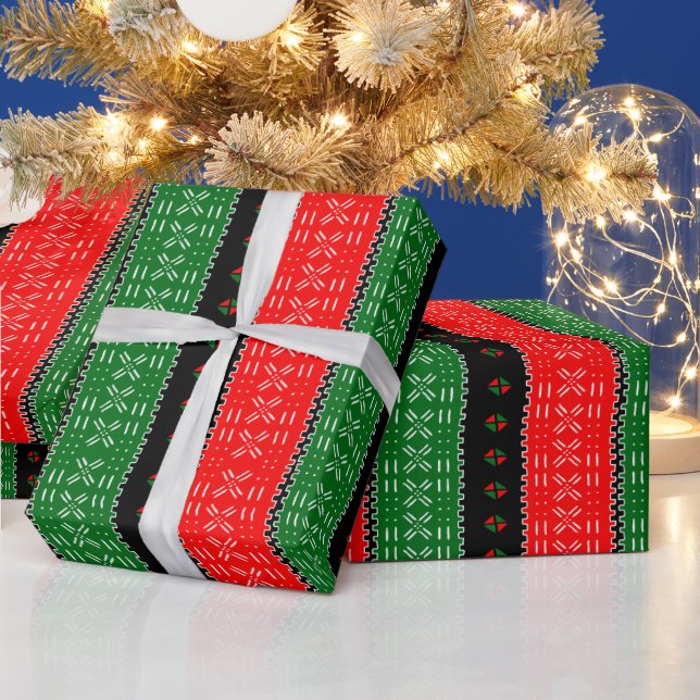 Papel De Regalo Patrón Tribal Negro Rojo Y Verde (Vacaciones)