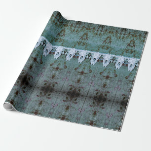 Papel De Regalo Patrón tribal Verde azulado Cráneo de vaca blanco