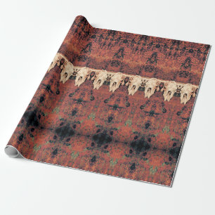 Papel De Regalo Patrón tribal vintage Naranja de roya toro cráneo