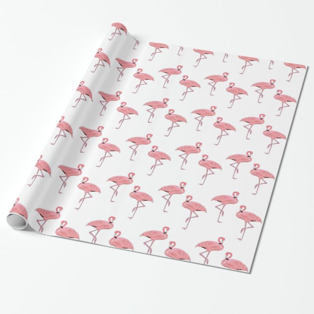 Papel De Regalo Patrón tropical clásico de flamencos rosados (Desenrollado)