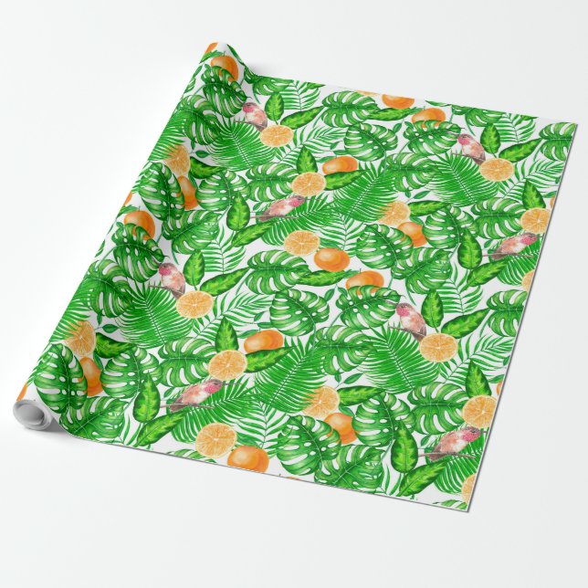 Papel De Regalo Patrón tropical, colibríes II (Desenrollado)
