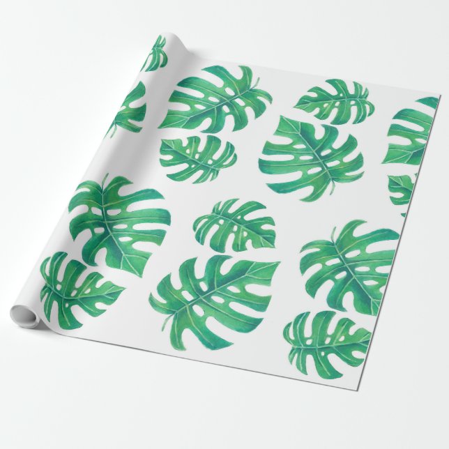 Papel De Regalo Patrón tropical con hojas de monstera (Desenrollado)