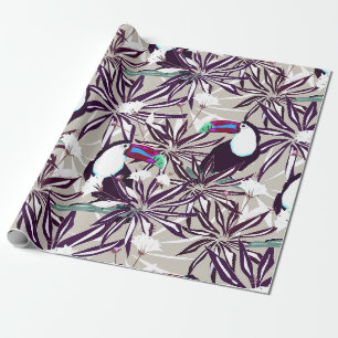 Papel De Regalo Patrón tropical con palmeras y aves.