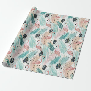 Papel De Regalo Patrón tropical de flamenco acuático
