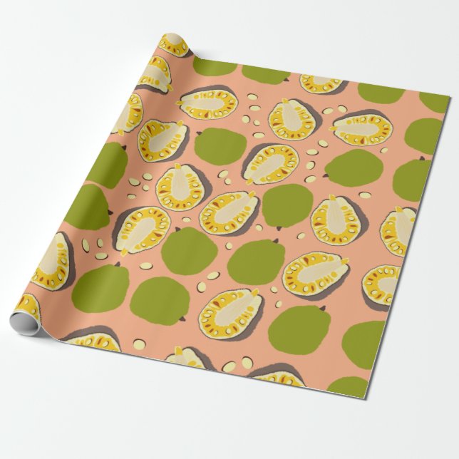 Papel De Regalo Patrón Tropical de Jackfruit de verano - Fruta exó (Desenrollado)