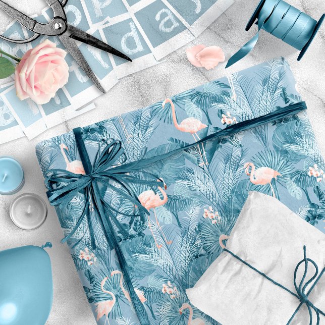 Papel De Regalo Patrón tropical de Orquídea Flamingo ID868 azul (Subido por el creador)