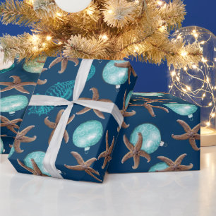 Papel De Regalo Patrón tropical de vida marina Navidades azules